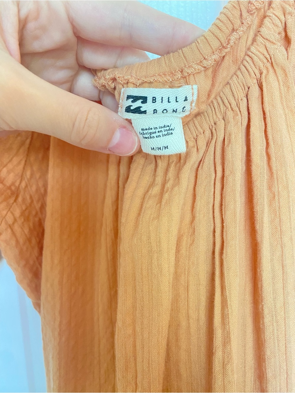 Billabong Endless Shore Puffed Sleeves Orange Tan Tiered Ribbed Maxi Dress M - Picture 3 of 10